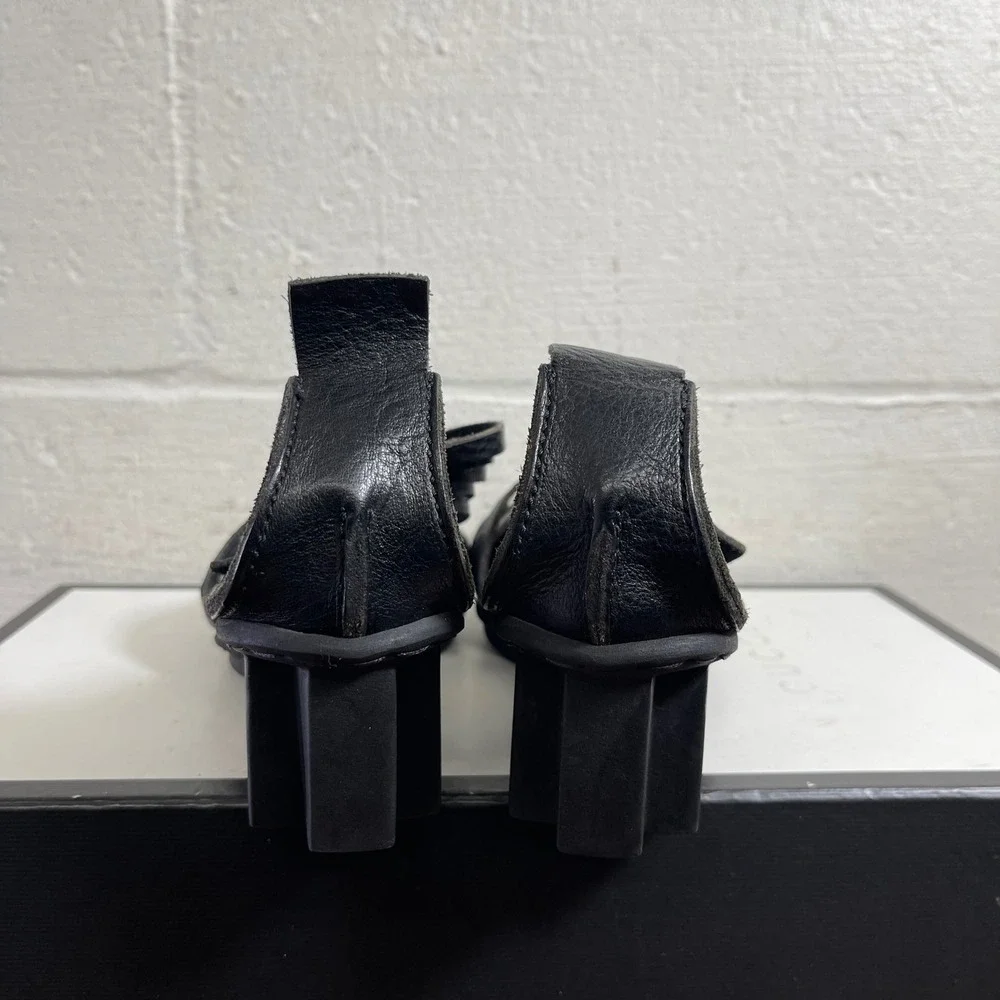 Trippen Black Leather Strappy Wedge Sandals Womens‎ 37 EU/6.5 US Made In Germany